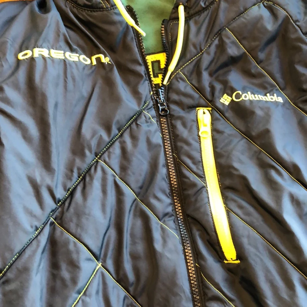 Columbia Green Oregon Hooded Bomber Jacket with Yellow Logo